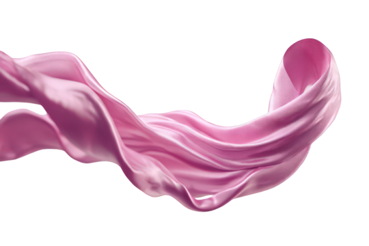 Abstract Pink Fabric Wave on Transparent Background Soft Elegant Cloth Flowing Gently Pink Textile Dynamic Movement Decorative Element in Waving Fashion Material Smooth Curves and Subtle Shading