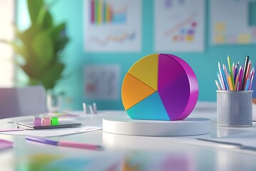 Colorful 3D pie chart showcased in a business presentation
