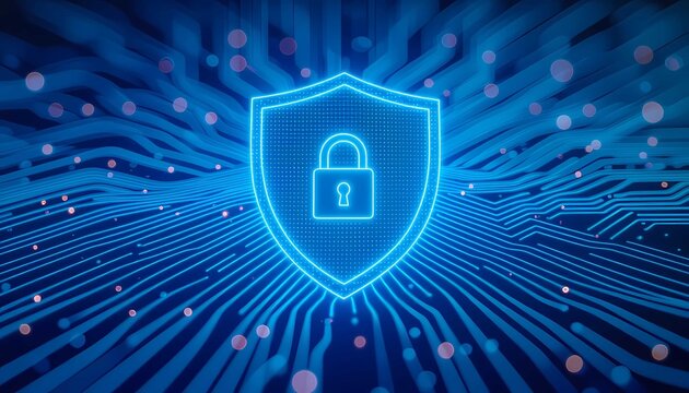 Digital system defense with secure access, shield, padlock, technology, information - Powered by Adobe