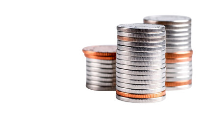 Golden stacks of coins represent business growth and financial success in the market