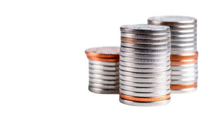 Golden stacks of coins represent business growth and financial success in the market