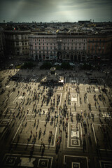 Afternoon Light and Long Shadows in Piazza del Duomo Seen from the Cathedral - Milan, Italy