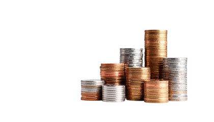 Golden stacks of coins represent business growth and financial success in the market