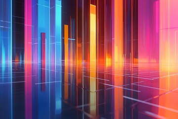 Bold colored 3D bars visualizing data on a clear platform
