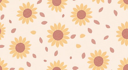 Yellow sunflowers pattern on a light beige background floral design