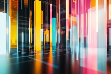 Bold colored 3D bars visualizing data on a clear platform