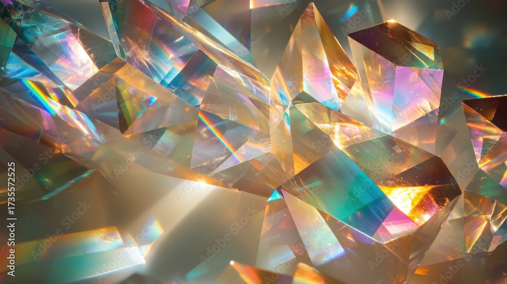 Wall mural coherent beam interference through multiple crystal prisms creating spectacular rainbow light diffra