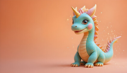 Obraz premium Cute Cartoon Dragon Character on Orange Background