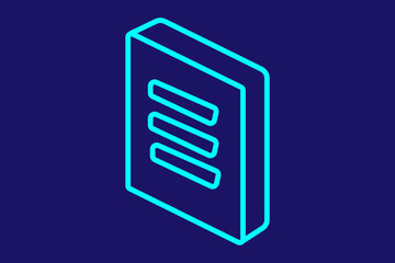 Fototapeta premium The image shows a minimalist book icon illustrated in cyan-blue outline against a dark navy background