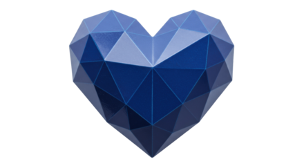 Geometric blue heart isolated on transparent background, polygonal love symbol for Valentine s Day and romantic design