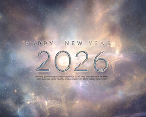 Futuristic Silver 2026 Typography over Subtle Starry Nebula