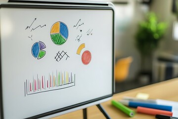 Whiteboard displaying a sketched pie chart for business presentation