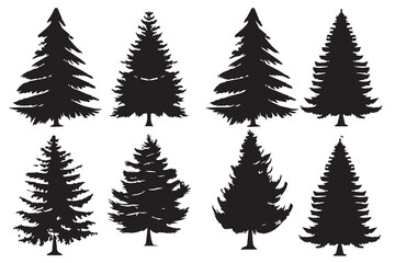 set of christmas trees silhouette pro design vector illustration