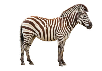 Striking zebra standing isolated on transparent background, African wildlife animal with distinctive black and white stripes in PNG format