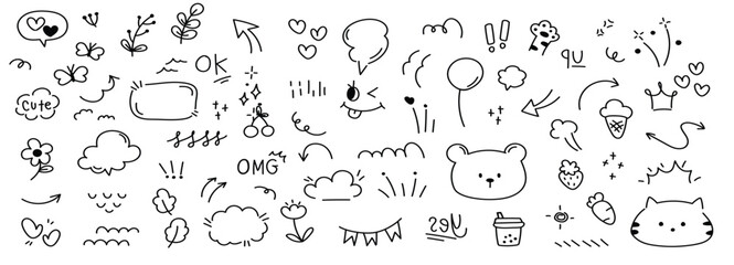  set of cute pen line doodle element vector hand drawn vector illustration