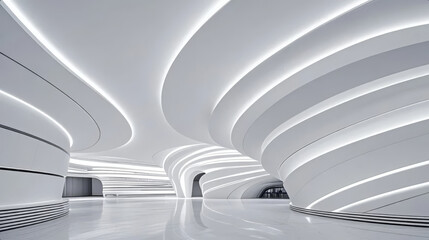 Futuristic abstract architecture white streamlined exhibition hall space background