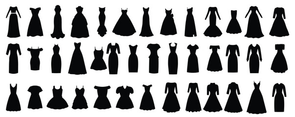 set of evening and cocktail dresses collection woman vector illustration