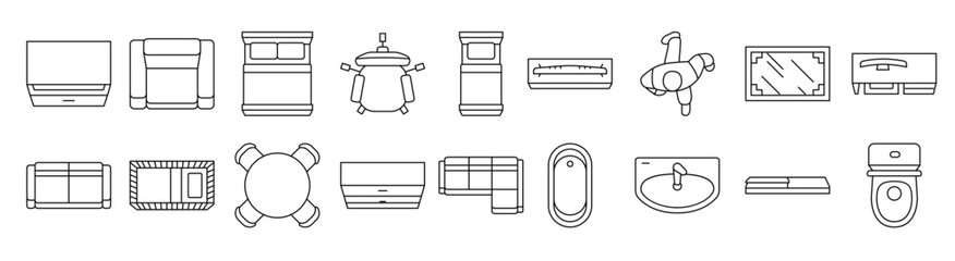 floor plan interior furniture icons set vector 