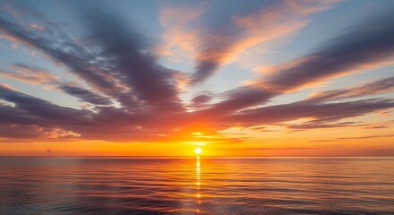 Sunset over Calm Ocean.