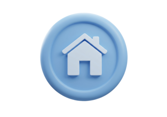 Light blue home icon PNG isolated on transparent background, 3D render for website and app design