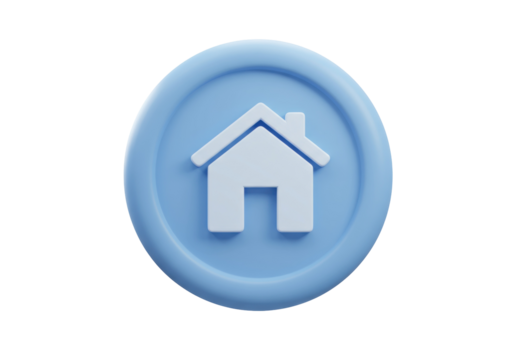 Light blue home icon PNG isolated on transparent background, 3D render for website and app design - Powered by Adobe