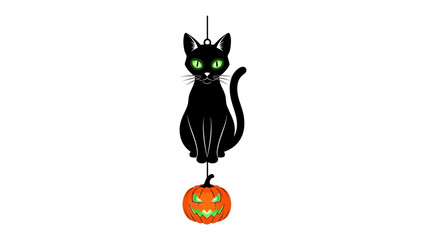 Spooky Cat and Pumpkin: A black cat, a symbol of Halloween, sits atop an ominous carved pumpkin in this festive, holiday-themed graphic.