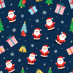 Christmas Pattern with Santa, Gifts, and Snowflakes.