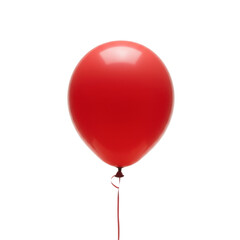 Red balloon floating with string against a white background  