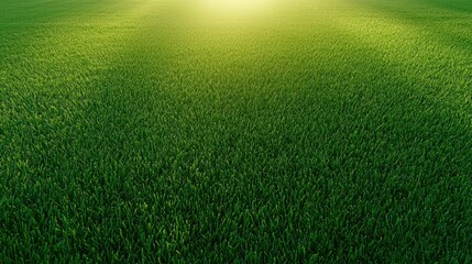 Fototapeta premium Lush Green Lawn under Bright Sunlight Vibrant green lawn under bright, even sunlight, ideal for outdoor activities, wide shot.