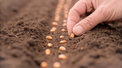 small town farmers usa Hand planting seeds in soil, showcasing agricultural practice and nurturing growth.