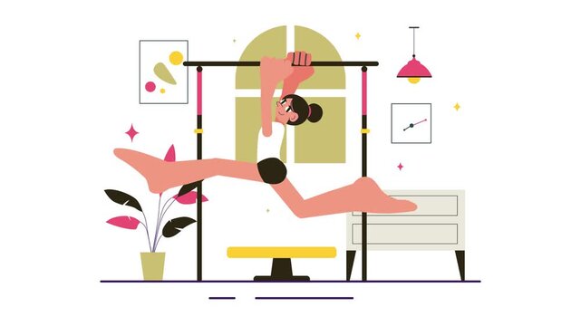 Animation of Rhythmic Gymnastics Illustration Featuring Professional Athletes Performing Artistic Acrobatic Moves, Showcasing Strength and Flexibility