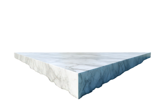 Floating White Triangular Platform with Rough Texture on Transparent Black Background for Product Display Graphic Element