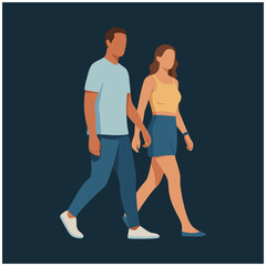 Vector illustration of a man and a woman walking together