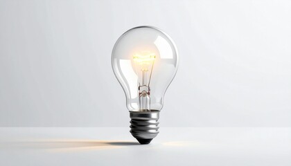 Single frosted light bulb upright on white surface—soft shadows and metallic base evoke clarity, potential, and quiet innovation in minimalist everyday illumination composition.
