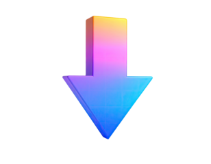 Colorful, 3D arrow pointing downward against a stark black background