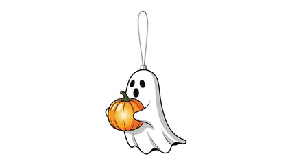 Ghost with Pumpkin Ornament: A whimsical illustration showcases a playful ghost figure tenderly holding a vibrant pumpkin ornament.