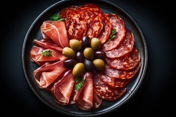 Delicious Charcuterie Platter with Assorted Meats and Olives.