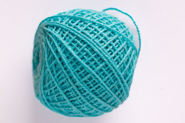 Yarn for knitting and handicrafts, top view, macro shot