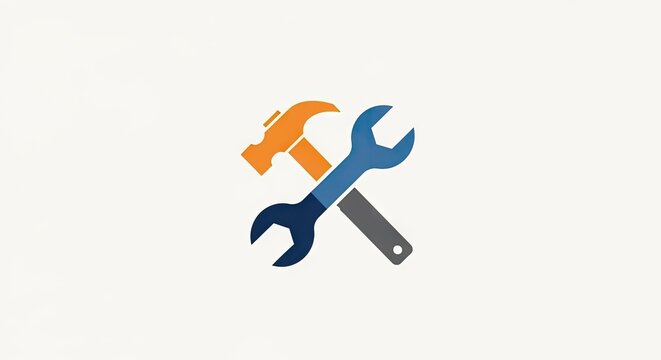 Hammer and Wrench Tools Crossed Icon Logo Design.