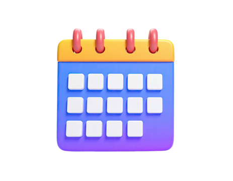 3D render of a colorful, gradient-shaded calendar against a black backdrop