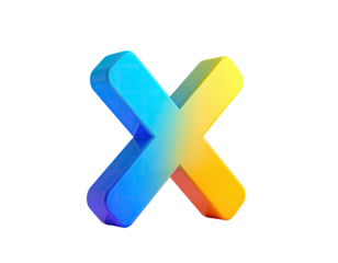 Gradient "X" symbol, a 3D rendered geometric shape, isolated on black