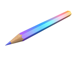 A vibrant, multicolored pencil with a wooden tip, isolated on black
