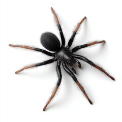 Obraz premium Close-up of creepy black spider with long hairy legs isolated on white background for halloween design