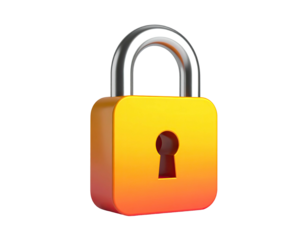 Rendered orange padlock with metallic silver shackle isolated on black background
