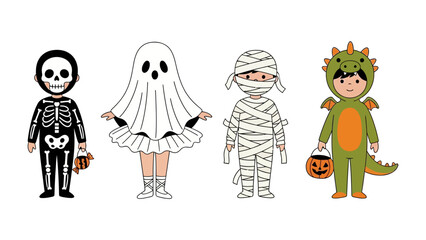 Spooky Squad: A delightful collection of children, each donned in vibrant Halloween costumes. The imagery embodies fun, joy and excitement