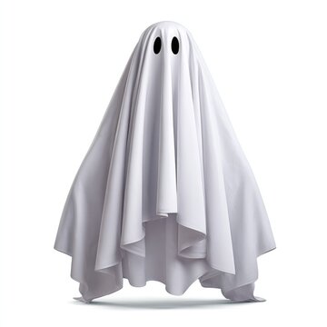 Spooky ghost costume with white sheet and cutout eyes for halloween design or decoration