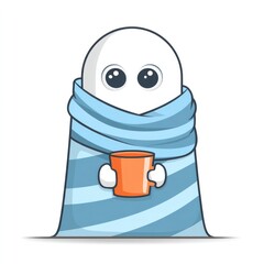 Cozy ghost with scarf holding cocoa for halloween design theme - perfect for autumn and seasonal greeting cards