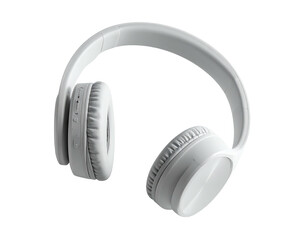 Over-ear, all-white headphones angled on a black background
