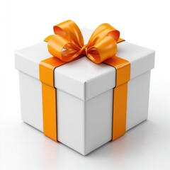 Elegant gift box with bright orange ribbon for celebrations and special occasions