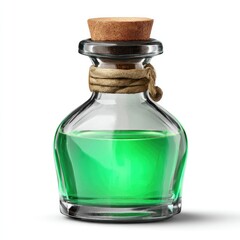 Enchanting glass bottle with glowing green elixir for fantasy potion design and magic-themed decor